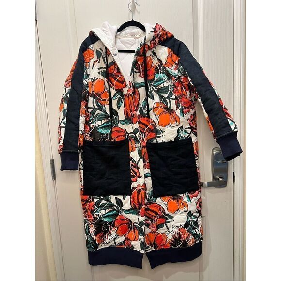 Luxe Moda - Black Denim - Rose Long Sleeve Print Coat with Patch Pockets winter - Picture 4 of 7